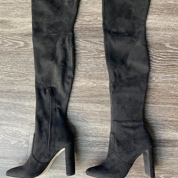 New In Box ALDO Dessa Over the Knee Suede Black Boots, Sz 6 - Picture 1 of 2